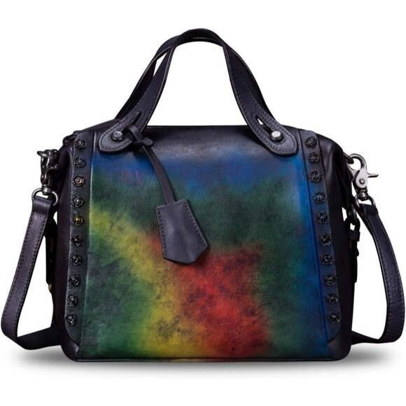 Women Multicolor Leather Shoulder Bag Crossbody Satchel with Strap